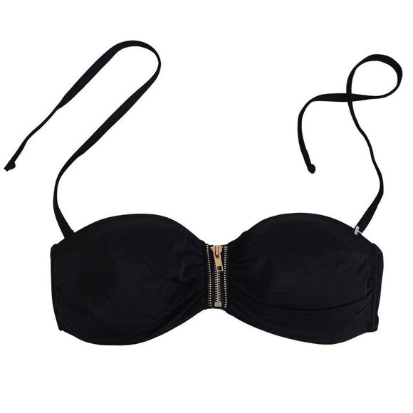Sapph Black Bandeau Bikini Top Gold Zipper Detail Removable Straps Womens Sze M - Picture 1 of 5